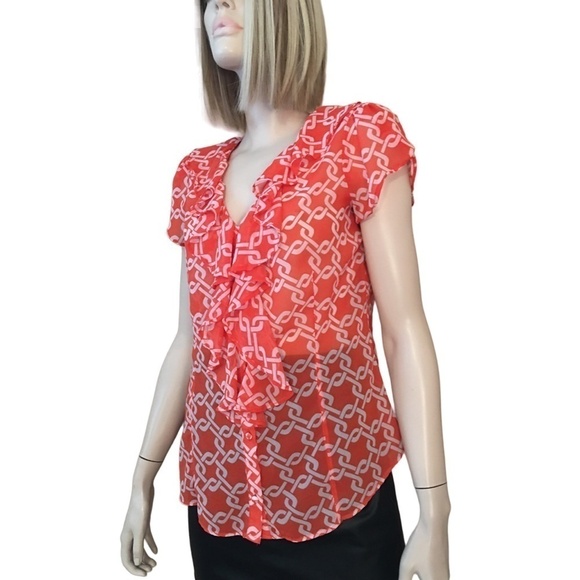 Banana Republic Blouse Top Lightweight Ruffles Flowy Flutter Sleeves Warm Print - Picture 4 of 16